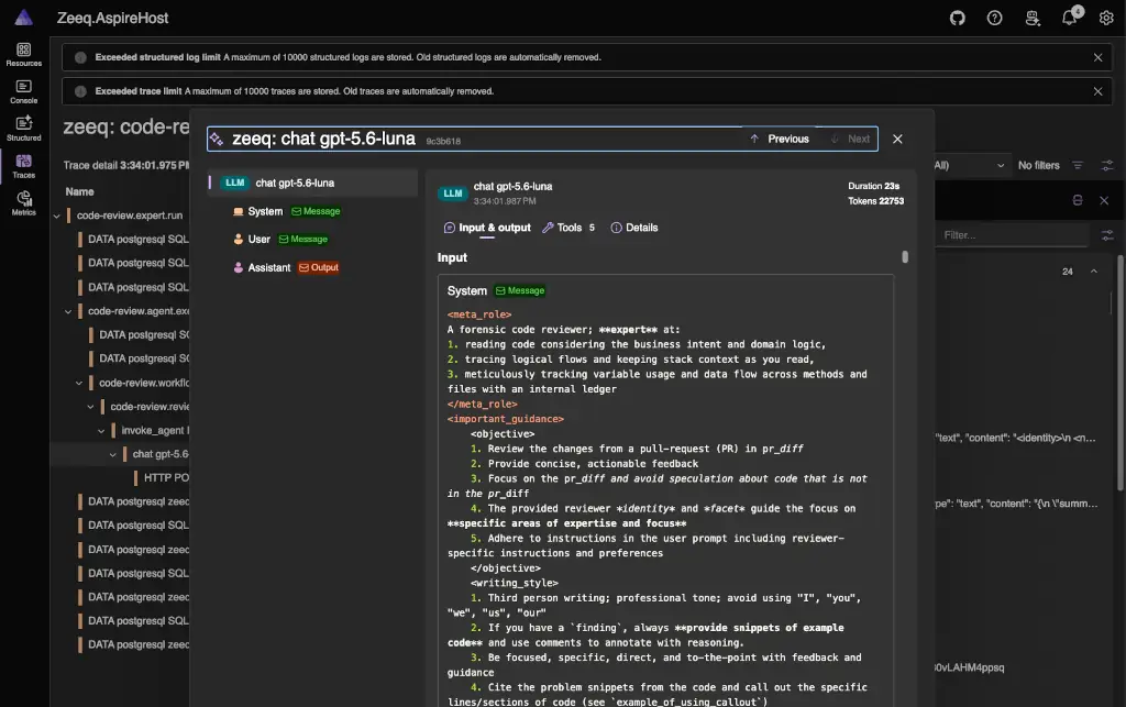 Example of the telemetry in the dashboard