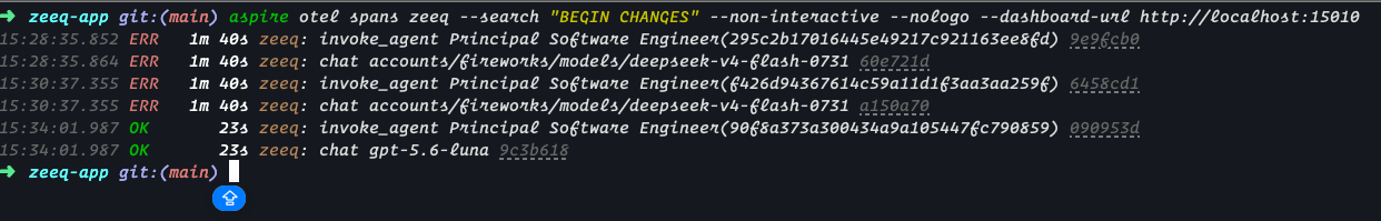 Example of querying spans from Aspire