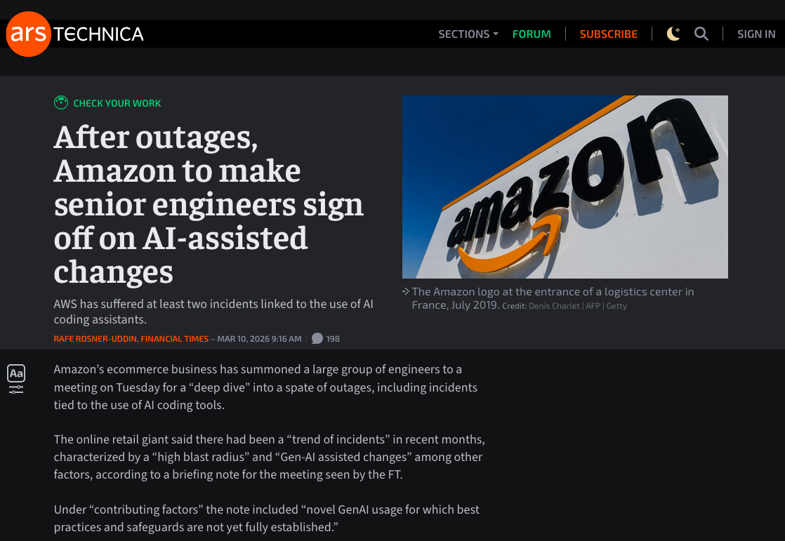 Amazon's recent challenges with AI assisted code