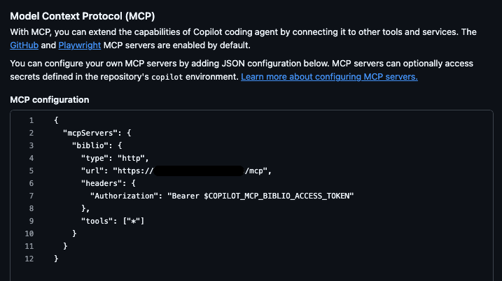 Copilot Agent MCP configuration